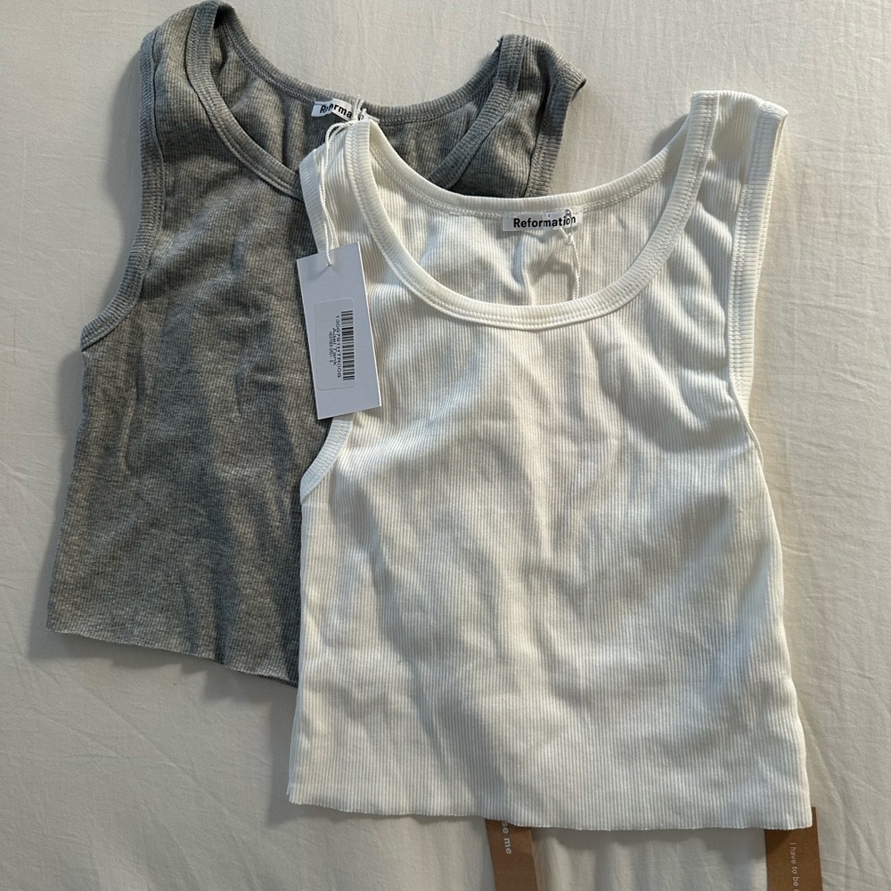 Reformation White and Gray Ribbed Tanks - Picture 3 of 3